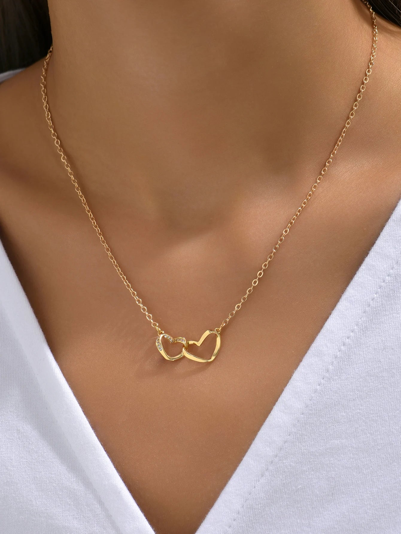 Double Hollow Heart Chain Necklace
