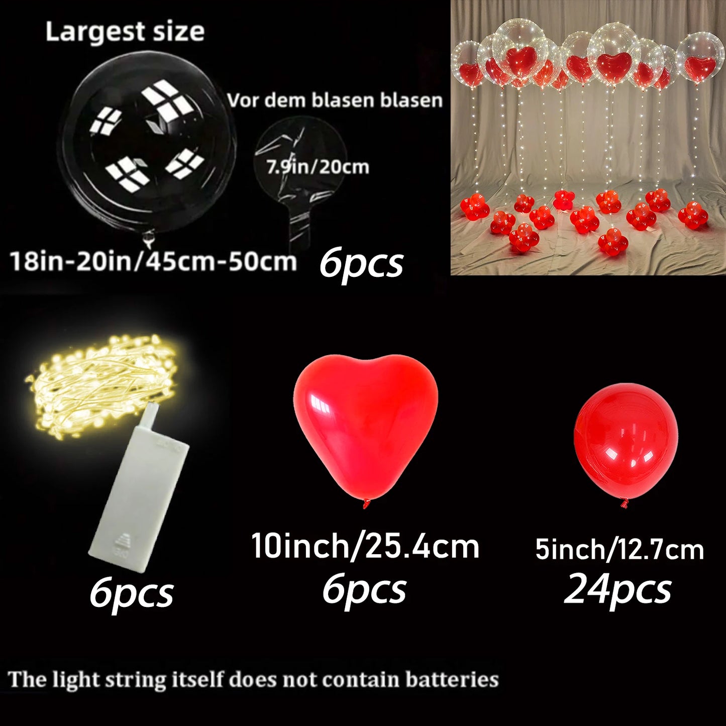LED Light-Up Heart Balloon with String Lights