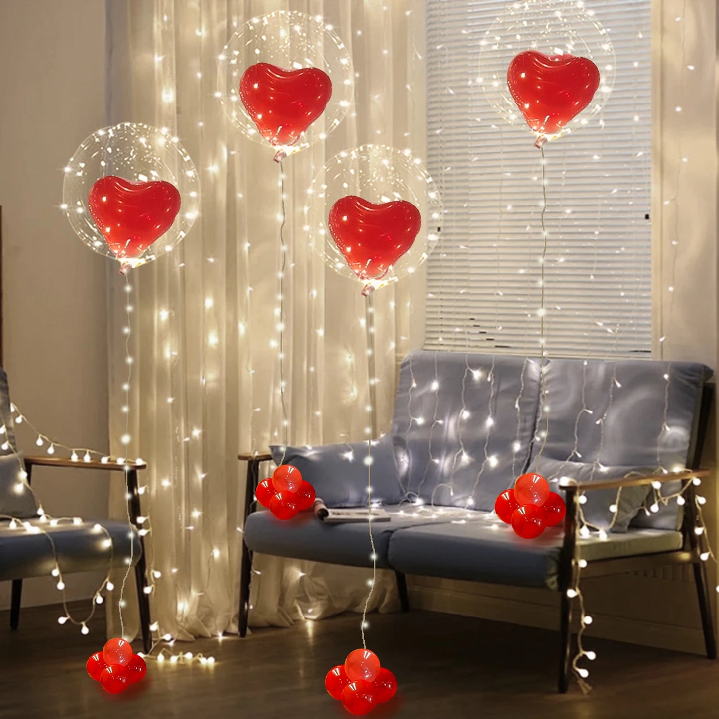 LED Light-Up Heart Balloon with String Lights