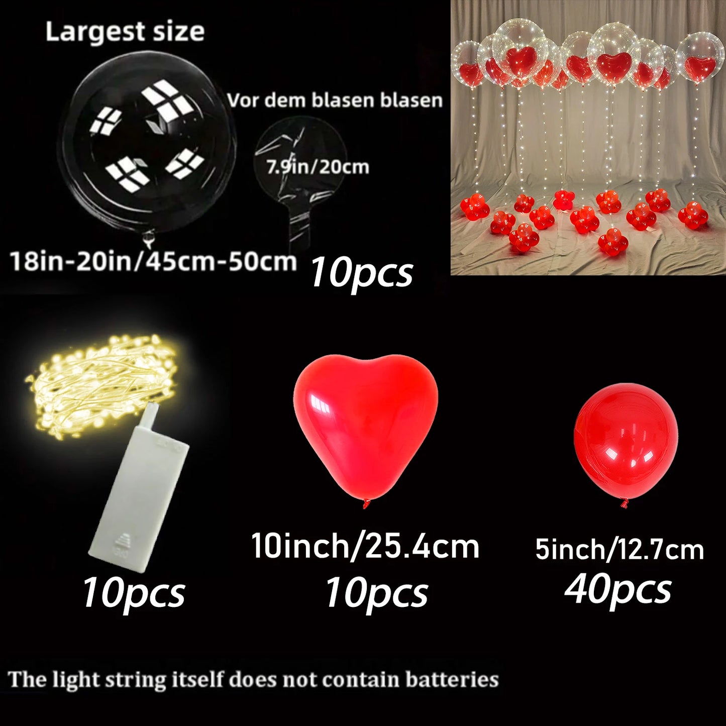 LED Light-Up Heart Balloon with String Lights