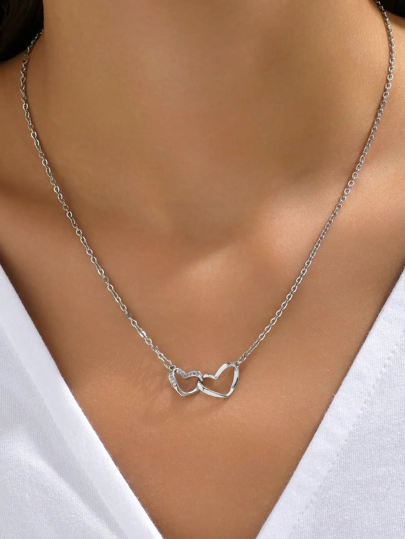 Double Hollow Heart Chain Necklace