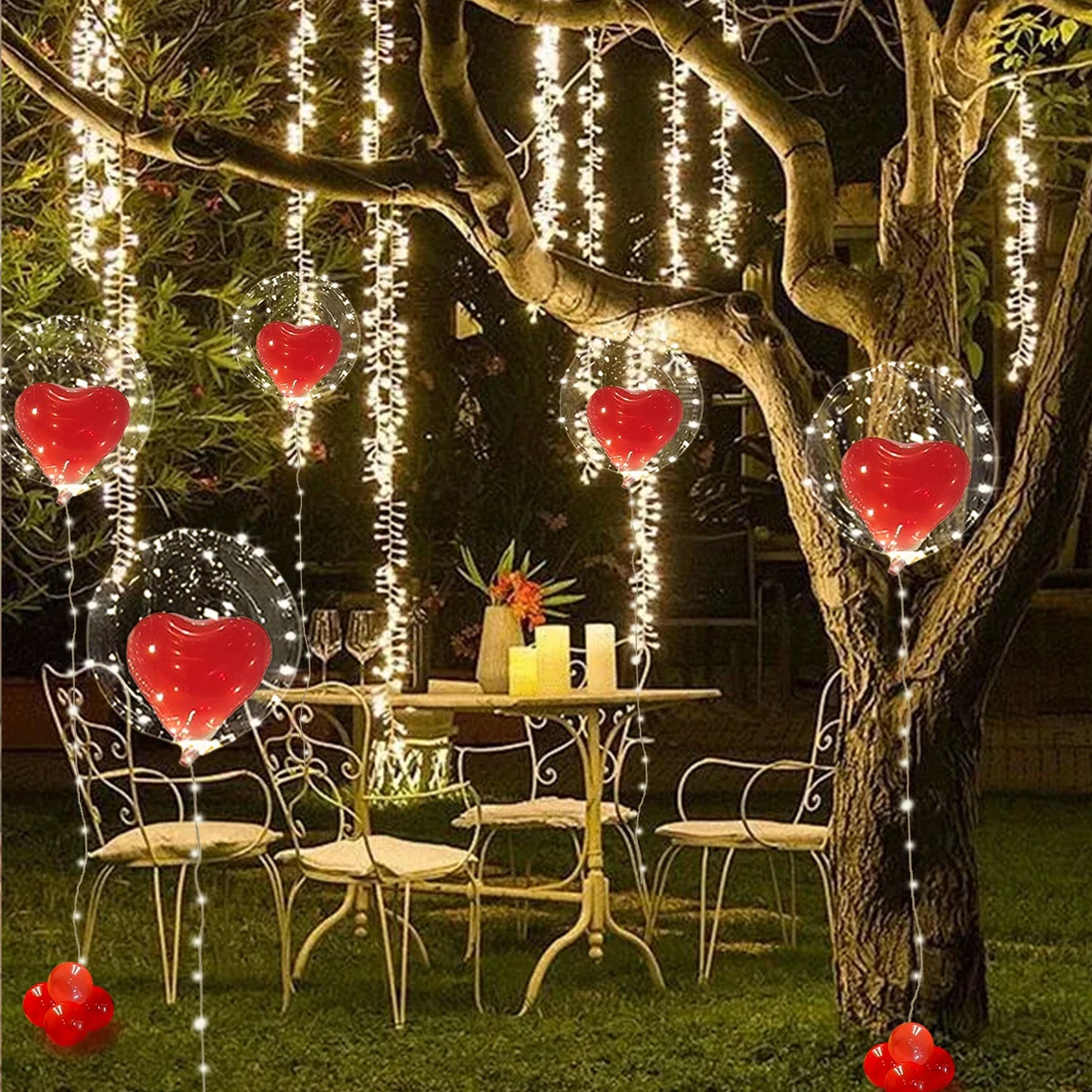 LED Light-Up Heart Balloon with String Lights