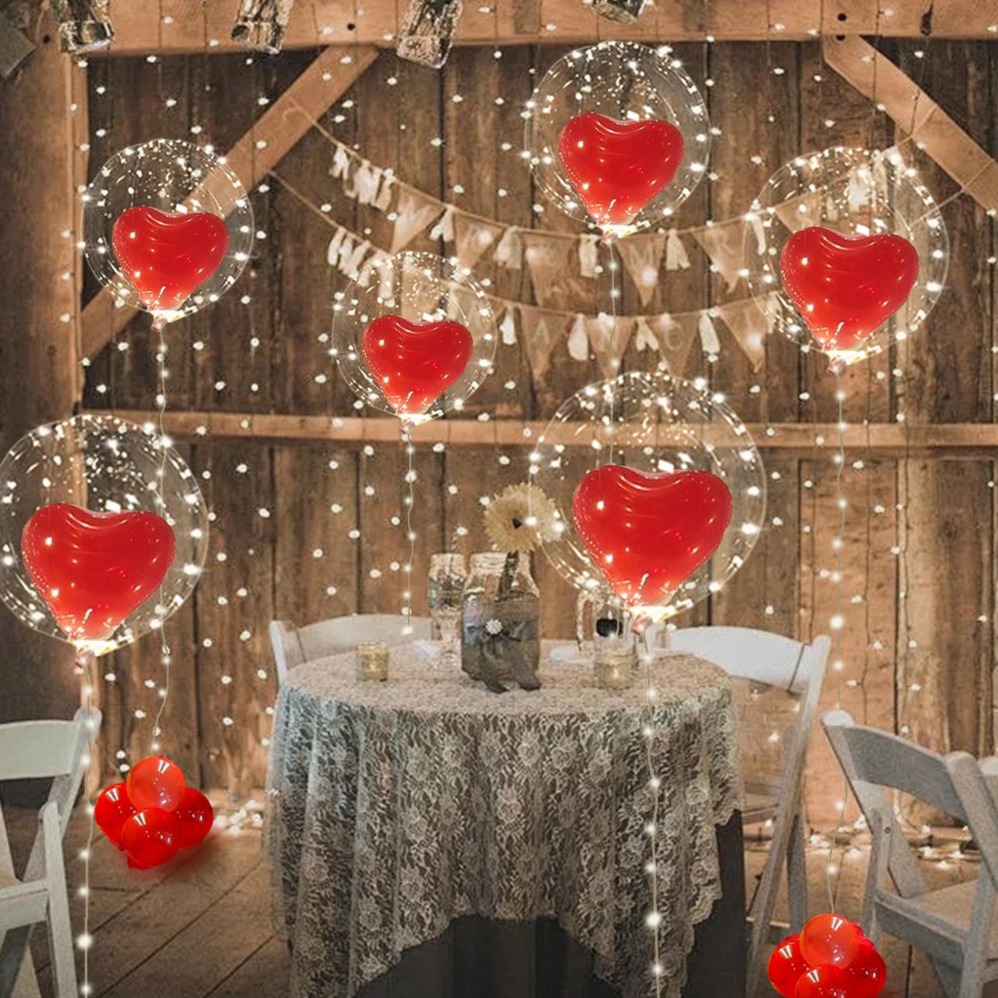 LED Light-Up Heart Balloon with String Lights